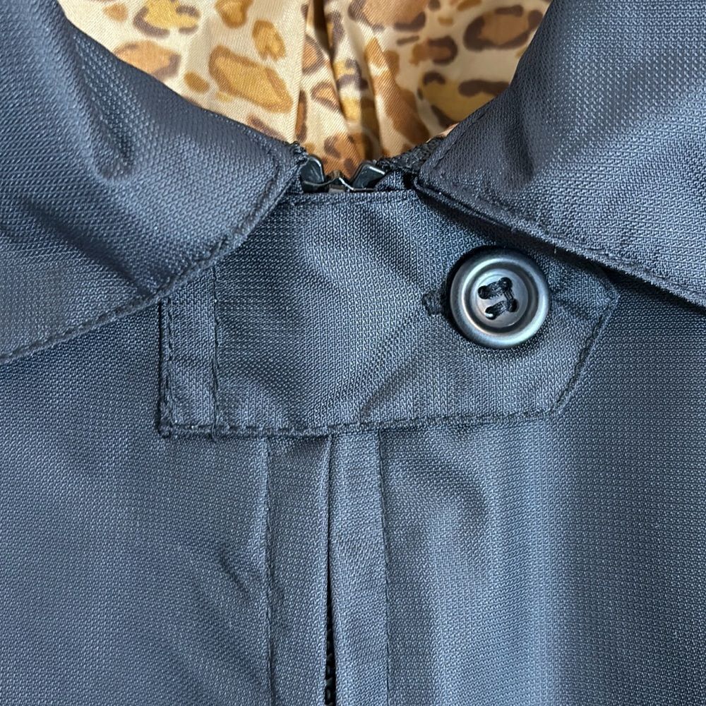 Preston & York Black zip Poncho Raincoat Wrap cape leopard lining pockets M/L - Picture 3 of 12